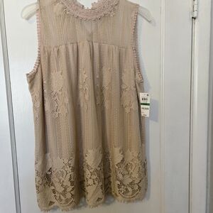 Sleeveless Boho Top Crochet Lace Neck Women’s SzL casual Formal Date Night Shirt